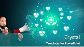  Presentation with healthcare - Slide deck having young-person-with-megaphone background and a teal colored foreground