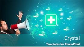  Presentation with healthcare - Presentation theme having young-person-with-megaphone background and a teal colored foreground