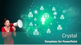  Presentation with healthcare - Presentation design enhanced with young-person-with-megaphone background and a teal colored foreground