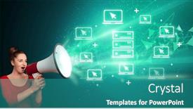  Presentation with related - PPT theme featuring young-person-with-megaphone background and a  colored foreground