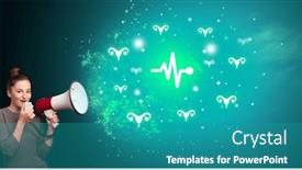  Presentation with healthcare - PPT theme consisting of young-person-with-megaphone background and a teal colored foreground