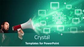  Presentation with related - Presentation theme featuring young-person-with-megaphone background and a  colored foreground