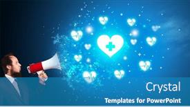 Presentation with healthcare person saving medical - Presentation theme enhanced with young-person-with-megaphone background and a teal colored foreground