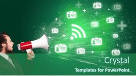  Presentation with networking - Slides with young-person-with-megaphone background and a ocean colored foreground