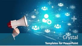  Presentation with networking - Presentation theme having young-person-with-megaphone background and a teal colored foreground