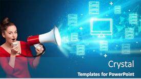  Presentation with related - Presentation design consisting of young-person-with-megaphone background and a teal colored foreground