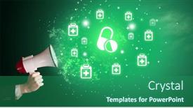  Presentation with healthcare - PPT theme with young-person-with-megaphone background and a ocean colored foreground