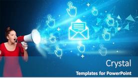  Presentation with related - Slide set featuring young-person-with-megaphone background and a teal colored foreground