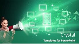  Presentation with related - Presentation theme enhanced with young-person-with-megaphone background and a teal colored foreground