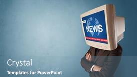  Presentation with breaking news - Presentation theme consisting of young person with monitor head breaking news concept background and a seafoam green colored foreground