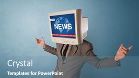  Presentation with breaking news - Beautiful PPT theme featuring monitor head breaking news concept backdrop and a seafoam green colored foreground