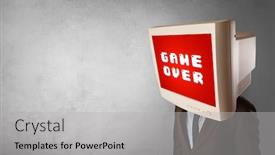  Presentation with gaming - Presentation design featuring news channel graphical digital background - young person with monitor head background and a light gray colored foreground