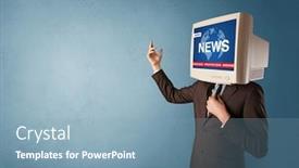  Presentation with breaking news - Cool new PPT layouts with young-person-with-monitor-head backdrop and a teal colored foreground