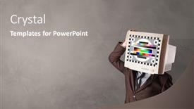  Presentation with head - Colorful slides enhanced with young-person-with-monitor-head backdrop and a gray colored foreground