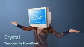  Presentation with weather - PPT theme with young-person-with-monitor-head background and a ocean colored foreground