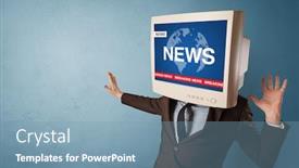  Presentation with breaking news - Cool new slide deck with young-person-with-monitor-head backdrop and a seafoam green colored foreground