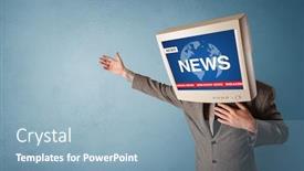  Presentation with breaking news - Amazing slide deck having young-person-with-monitor-head backdrop and a light blue colored foreground