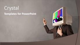  Presentation with head - Slide deck with young-person-with-monitor-head background and a gray colored foreground