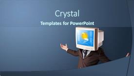  Presentation with weather - Colorful PPT theme enhanced with young-person-with-monitor-head backdrop and a ocean colored foreground