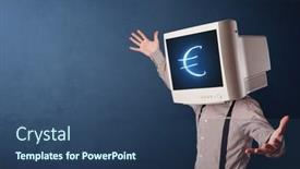  Presentation with cash - Beautiful PPT theme featuring young-person-with-monitor-head backdrop and a ocean colored foreground