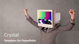  Presentation with head - Theme featuring young-person-with-monitor-head background and a gray colored foreground