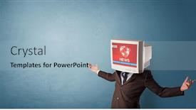  Presentation with breaking news - Cool new presentation theme with young-person-with-monitor-head backdrop and a light blue colored foreground