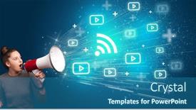  Presentation with wifi - Beautiful PPT layouts featuring young-person-yellin-in-loudspeaker backdrop and a ocean colored foreground