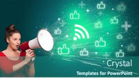  Presentation with wifi - Audience pleasing PPT theme consisting of young-person-yellin-in-loudspeaker backdrop and a ocean colored foreground