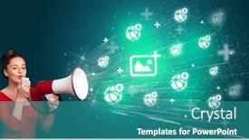  Presentation with homeless person poverty issue concept - Presentation consisting of young-person-yellin-in-loudspeaker background and a teal colored foreground