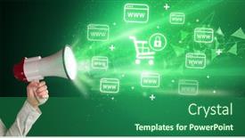  Presentation with yelling - Colorful PPT theme enhanced with young-person-yelling-in-loudspeaker backdrop and a ocean colored foreground