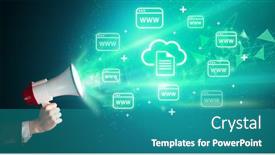  Presentation with cloud technology - Presentation theme featuring young-person-yelling-in-loudspeaker background and a teal colored foreground