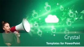  Presentation with cloud technology - Colorful presentation design enhanced with young-person-yelling-in-loudspeaker backdrop and a ocean colored foreground