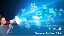  Presentation with yelling - PPT theme having young-person-yelling-in-loudspeaker background and a teal colored foreground