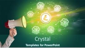  Presentation with litecoin - Theme having young-person-yelling-in-megaphone background and a ocean colored foreground