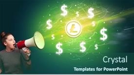  Presentation with litecoin - Presentation theme featuring young-person-yelling-in-megaphone background and a ocean colored foreground