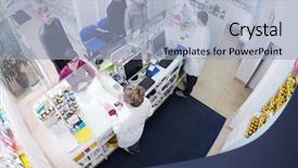  Presentation with medical pharmacy - Amazing presentation theme having young pharmacist suggesting medical drug backdrop and a light blue colored foreground