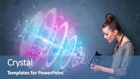  Presentation with powerful - PPT layouts featuring young photographer girl making photos with powerful light beam background and a teal colored foreground