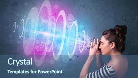  Presentation with powerful - Slides enhanced with young photographer girl making photos with powerful light beam background and a ocean colored foreground