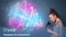  Presentation with powerful - Amazing slides having young photographer girl making photos with powerful light beam backdrop and a ocean colored foreground