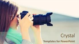  Presentation with baby photos - PPT theme having young photographer taking photos outdoors background and a soft green colored foreground