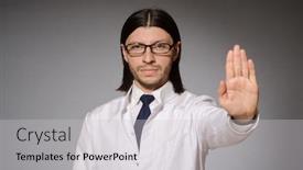  Presentation with physician - Amazing slide deck having young physician against gray backdrop and a light gray colored foreground