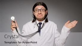  Presentation with physician - PPT layouts having young physician with stethoscope against gray background and a light gray colored foreground