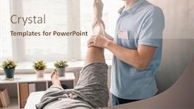  Presentation with physical exercises - Presentation theme consisting of young-physiotherapist-holding-leg background and a sky blue colored foreground