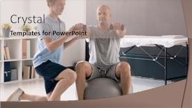  Presentation with supporting - PPT layouts enhanced with young-physiotherapist-in-casualwear-helping background and a coral colored foreground