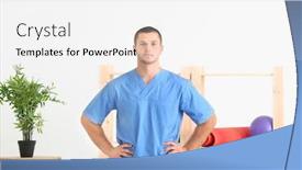  Presentation with rehabilitation - Cool new slide deck with young physiotherapist in rehabilitation center backdrop and a white colored foreground