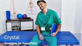  Presentation with face pain - PPT theme with young-physiotherapist-man-working background and a  colored foreground