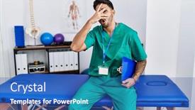  Presentation with recovery - Presentation theme consisting of young-physiotherapist-man-working background and a ocean colored foreground