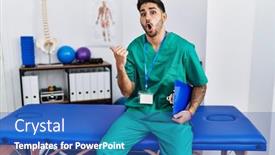  Presentation with recovery - Presentation theme featuring young-physiotherapist-man-working background and a teal colored foreground