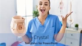  Presentation with hands holding - PPT layouts having young-physiotherapist-woman-holding-cervical background and a teal colored foreground