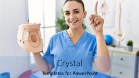  Presentation with cervical - Slide set consisting of young-physiotherapist-woman-holding-cervical background and a light blue colored foreground